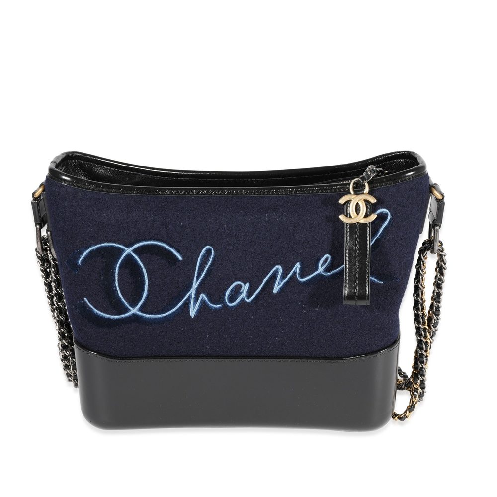 Chanel Navy Wool Paris-Hamburg Embroidered Large Gabrielle Hobo